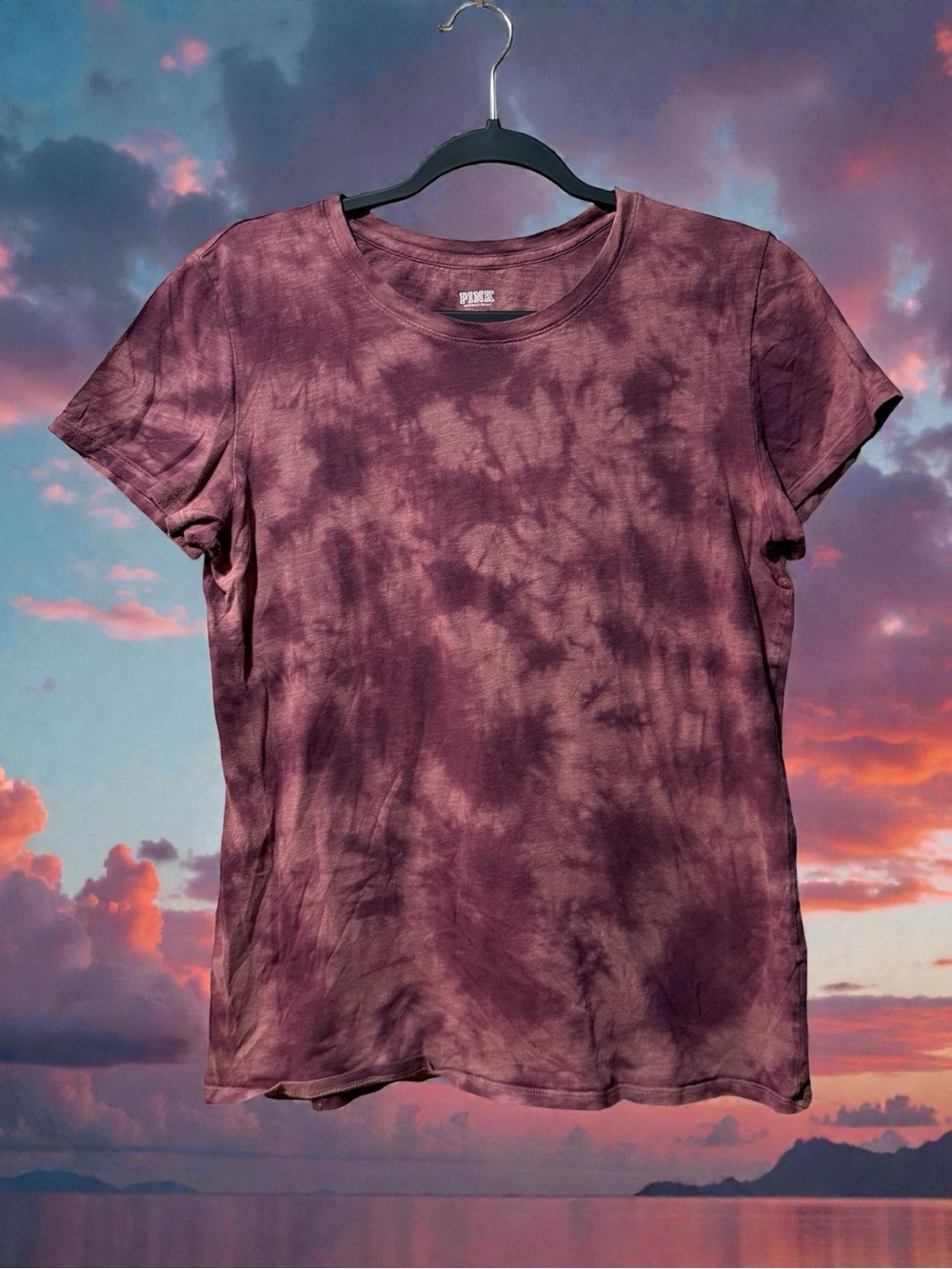 PINK Victoria's Secret Plum-Burgundy Tie-Dye Crew Neck T-Shirt
